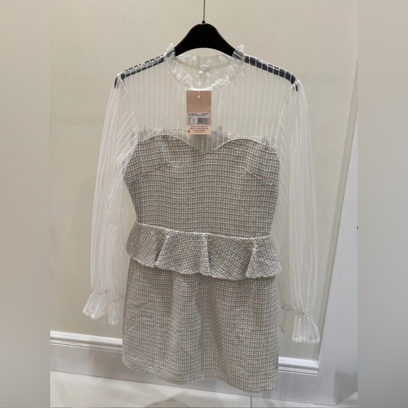 Missguided White Long Sleeve Dress with Sheer Details - Picture 5 of 7